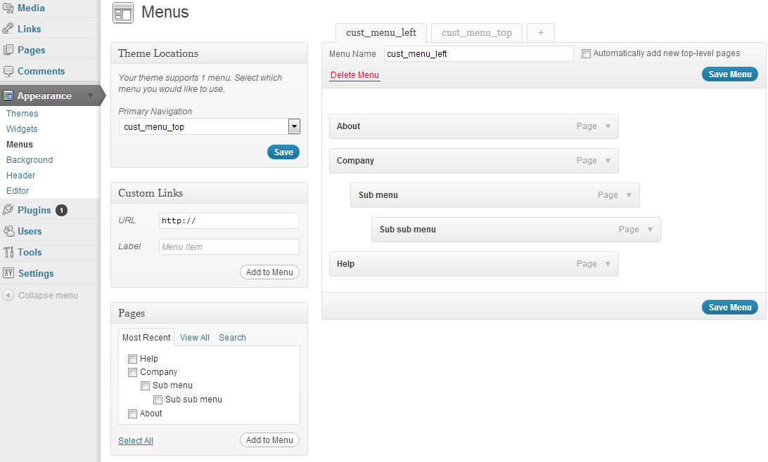 Wordpress - Create Custom Menu